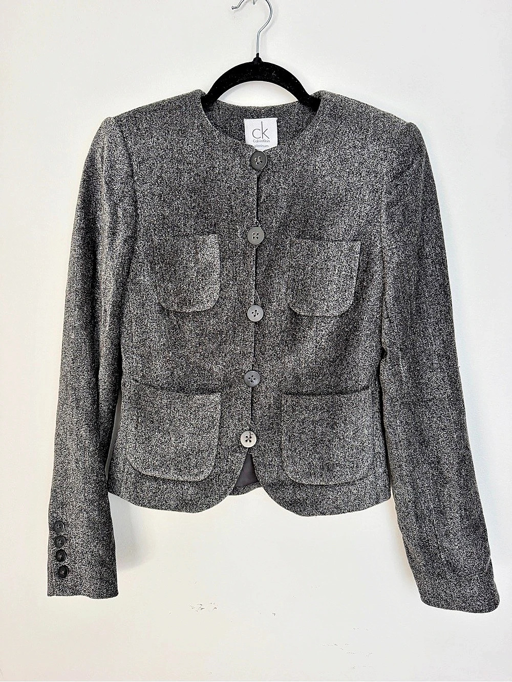Women’s Calvin Klein Platinum blazer lady jacket gray Size 4 S Small black white